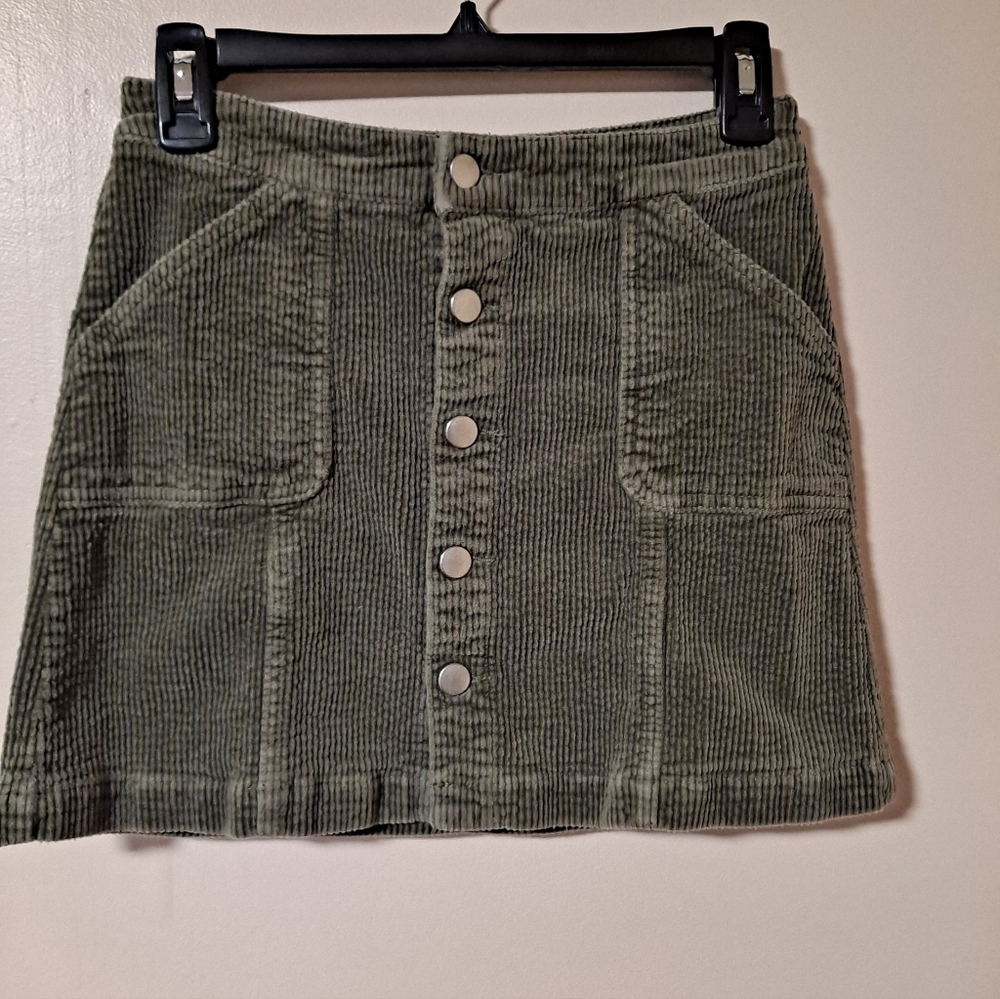 Olive Corduroy Button-Front Skirt